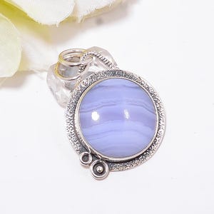 Blue Lace Agate Pendant, 925 Sterling Silver Pendant, Natural Gemstone Pendant, Handmade Pendant, Beautiful Pendant, Birthday Gift For Her.