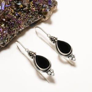 925 Sterling Silver Earring, Black Onyx Earring, Gemstone Earring, Elegant Earring, Handmade Earring, Oxidize Earring, Wedding Jewelry Gift.