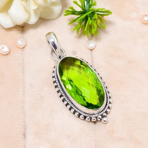 Green Peridot Pendant, 925 Sterling Silver Pendant, Gemstone Pendant, Handmade Pendant, Elegant Pendant, Wedding Jewelry Gift For Sister.