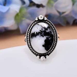 Natural White Buffalo Turquoise Gemstone 925 Sterling Silver Ring Adjustable Ring Gemstone Jewelry Birthday Valentine&#39;s Day Gift For Friends