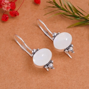 Rainbow Moonstone 925 Sterling Silver Oval Designer Earring, Gemstone Earring, Handmade Earring, Birthday Earring, Wedding Jewelry Gift.