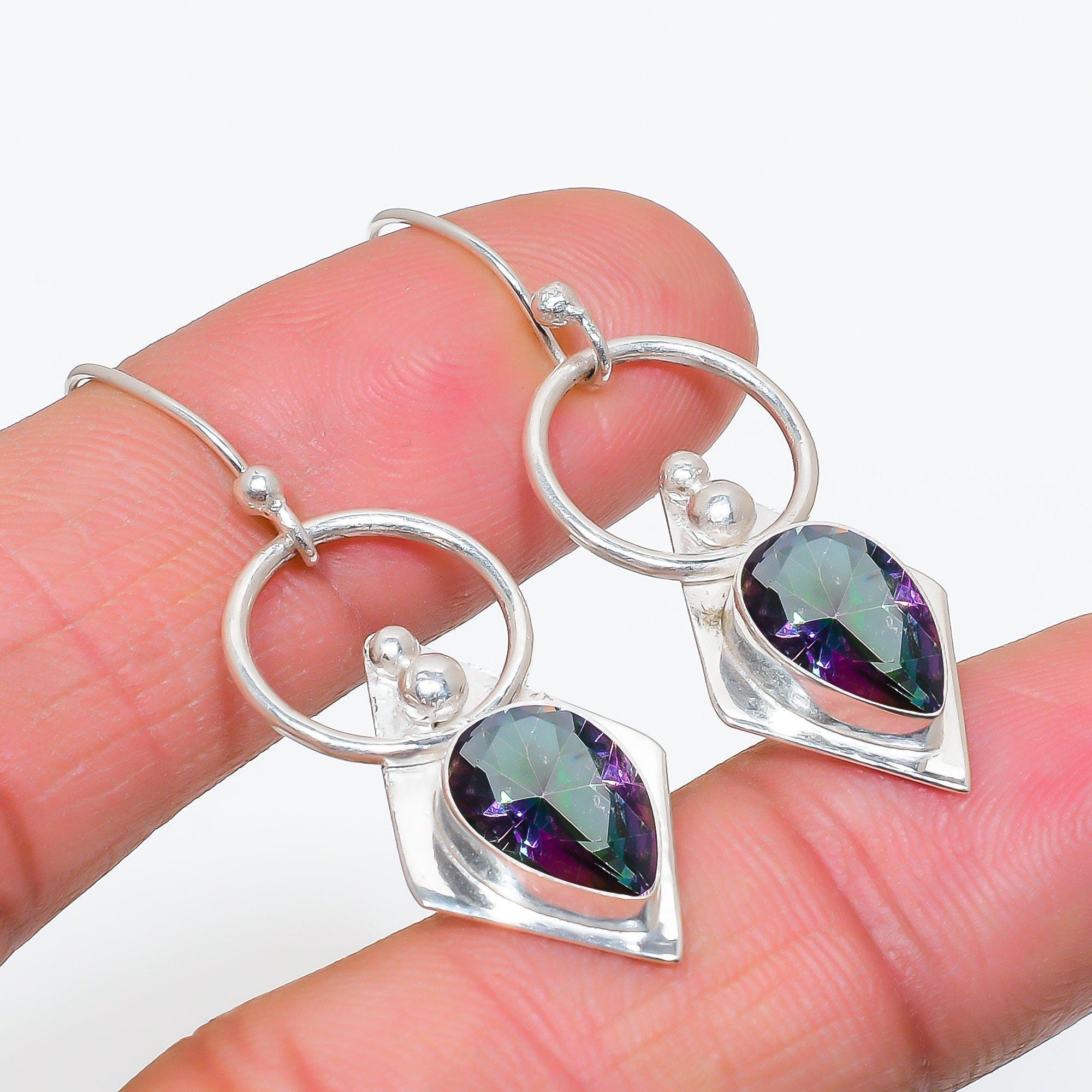 Orecchini Azzurri Donna Orecchini A Gancio In Argento 925 - Topazio Mistico Arcobaleno, Fatti A Mano Ed Eleganti Orecchini Argento 925 Handmade