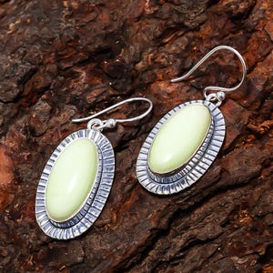 Natural Lemon Chrysoprase Earring, 925 Sterling Silver Earring, Gemstone Earrings, Yellow Stone Earring, Oxidize Jewelry Birthday Gift.