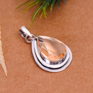 925 Sterling Silver Pendant, Morganite Pendant, Peach Gemstone Pendant, Men Women Pendant, Handmade Pendant, Wedding Pendant, Birthday Gift.