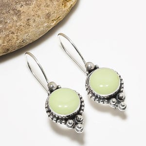 925 Sterling Silver Earring, Lemon Chrysoprase Earring, Gemstone Earring, Drop Dangle Earring, Handmade  Earring, Gift For All Friends.