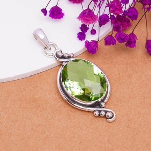 Grüner Amethyst Anhänger, 925 Sterling Silber Anhänger, Edelstein Anhänger, Handgemachter Anhänger, Eleganter Anhänger, Geburtstag Schmuck Geschenk für Sie.