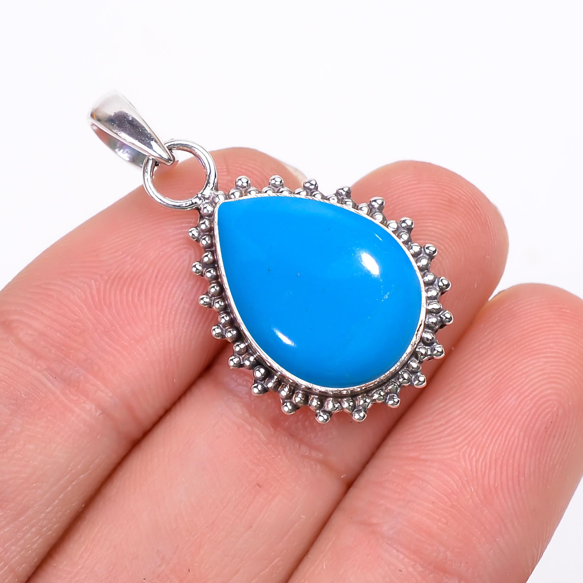 Sleeping Beauty Turquoise Pendant: Handmade 925 Sterling Silver Pear ...
