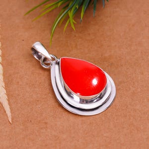 Coral Pendant, Red Gemstone Pendant, 925 Sterling Pendant, Men Women Pendant, Handmade Pendant, Birthday Gift, Jewelry Gift For Mother.