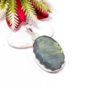 925 Sterling Silver Pendant, Natural Labradorite Pendant Gemstone Pendant, Handmade Pendant, Elegant Pendant, Birthday Jewelry Gift For Him.