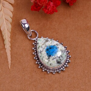 925 Sterling Silver Pendant, Natural K2 Blue Azurite Pendant, Gemstone Pendant,  Handmade Pendant, Wedding Jewelry Gift For All Friends.