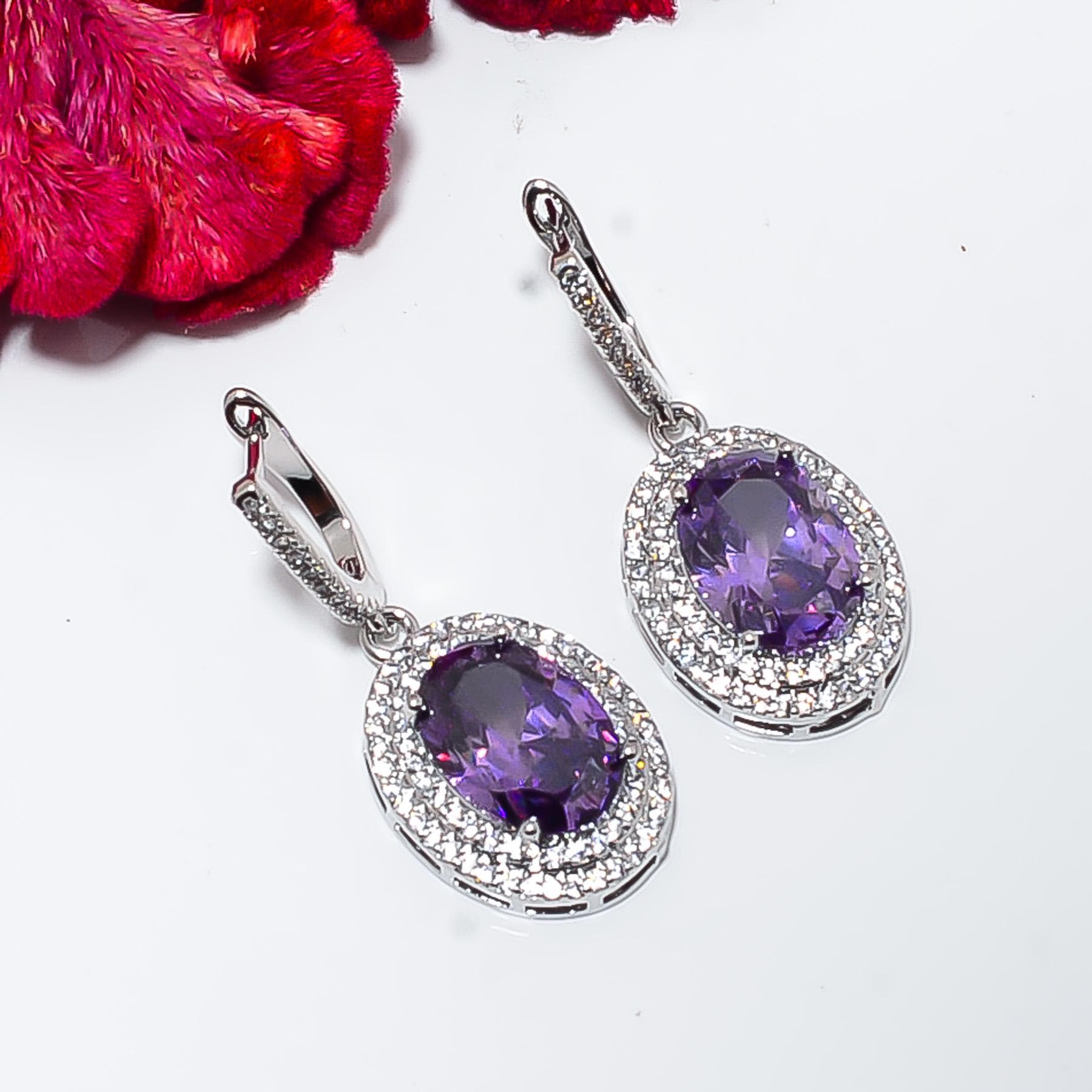 African Amethyst Earring: 925 Sterling Silver Moissanite Purple Gemstone Drop Dangle Jewelry