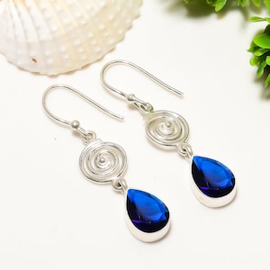 Blue Sapphire Earring, 925 Sterling Silver Earring, Handmade Earring, Gemstone Earring, Elegant Earring, Birthday Jewelry Gift For Sister.