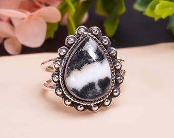 Natural White Buffalo Turquoise Gemstone 925 Sterling Silver Ring, Adjustable Ring Gemstone Ring, Valentine&#39;s Day Jewelry Gift For Friends.