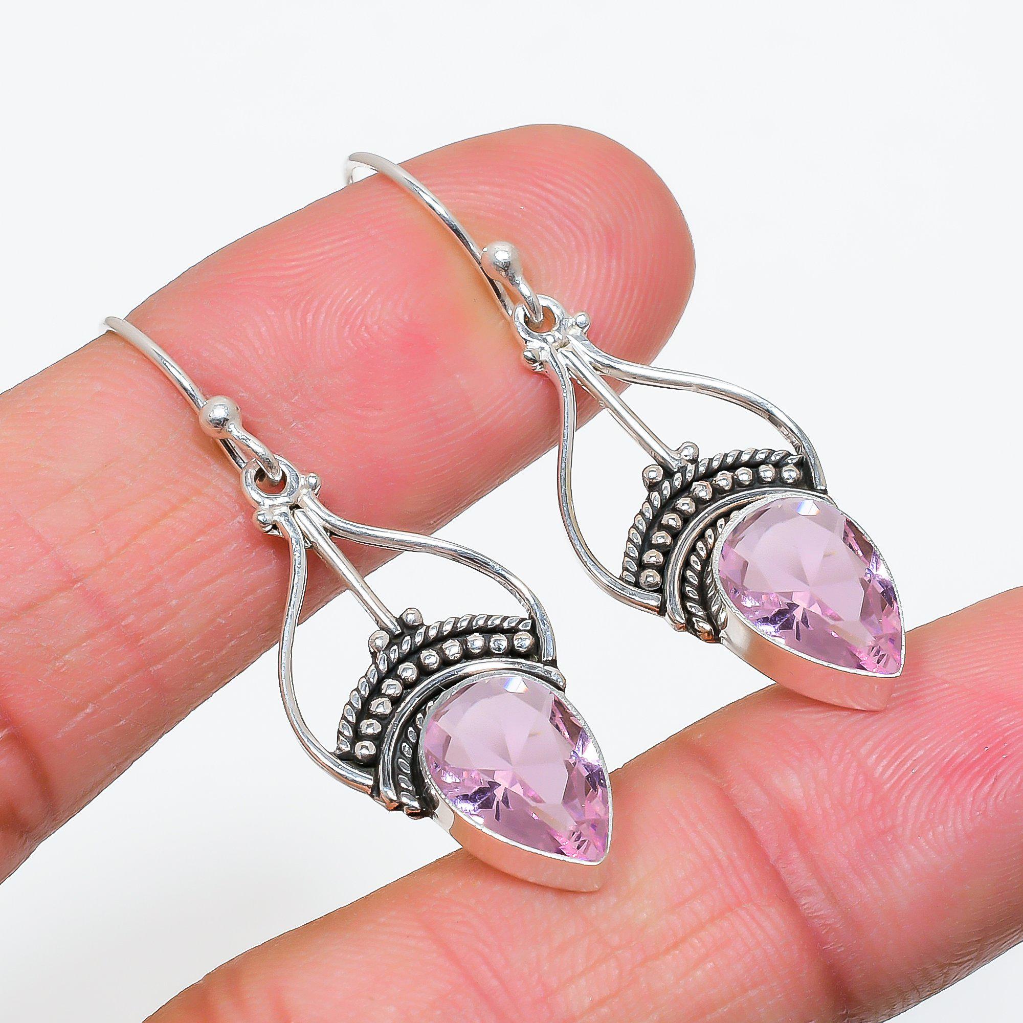 Orecchini In Argento Sterling Con Kunzite Rosa: Pendente Con