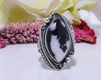 Natural White Buffalo Turquoise Gemstone Marquise 925 Sterling Silver Ring Adjustable Ring Gemstone Ring, Valentine&#39;s Day Gift For Friends