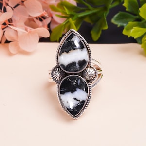 Natural White Buffalo Turquoise Gemstone 925 Sterling Silver Ring, Adjustable Ring  Gemstone Ring, Gemstone Jewelry, Valentine&#39;s Day Gift.