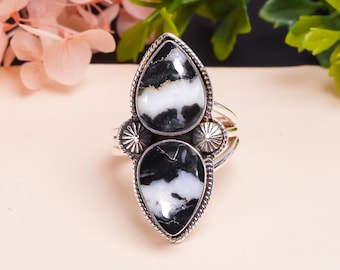 Natural White Buffalo Turquoise Gemstone 925 Sterling Silver Ring, Adjustable Ring  Gemstone Ring, Gemstone Jewelry, Valentine&#39;s Day Gift.