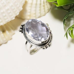 White Topaz Ring, 925 Sterling Silver Ring, Gemstone Ring, Adjustable Ring, Handmade Ring, Girls Ring, Birthday Jewelry Gift For Mother.