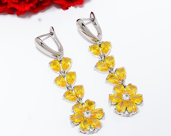 Gele saffieroorbel: 925 sterlingzilver Moissaniet-peer edelsteen huwelijkssieraden cadeau