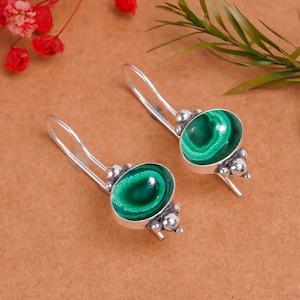 Green Malachite 925 Sterling Silver Earring, Natural Gemstone Earring, Handmade Earring, Elegant Jewelry, Wedding Gift For All Friends.