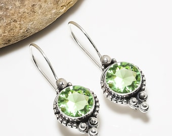 Handmade Green Amethyst Sterling Silver Dangle Earrings