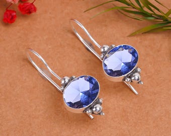Handmade Purple Iolite Sterling Silver Earrings: Oval Gemstone Jewelry