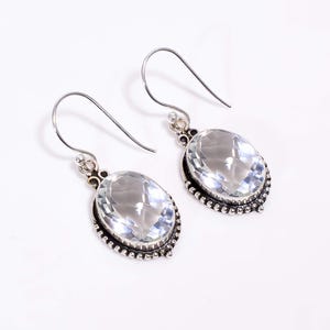 925 Sterling Silver Earring, White Topaz Earring, Gemstone Earring, Handmade Earring, Drop Dangle Earring, Birthday Jewelry Gift For Her.