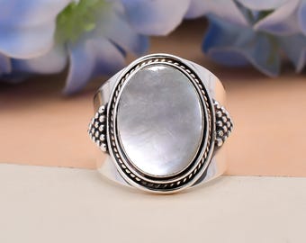 ヴィンテージ！ Sterling Silver Oval リング Mother of Pearl Gemstone 925 Sterling Silver Ring, Designer