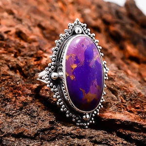 925 Sterling Silber Ring, Kupfer Lila Türkis Ring, Edelstein Ring, Oxidieren Ring, Handgefertigter Ring, Eleganter Ring, Hochzeitsgeschenk für Freunde.
