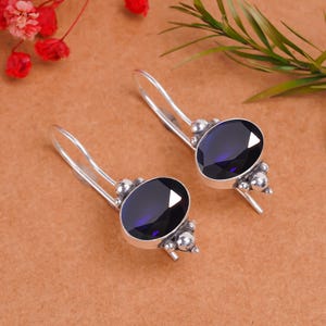 Blue Sapphire 925 Sterling Silver Oval Designer Earring, Gemstone Earring, Handmade Earring, Birthday Earring, Wedding Jewelry Gift For Her.