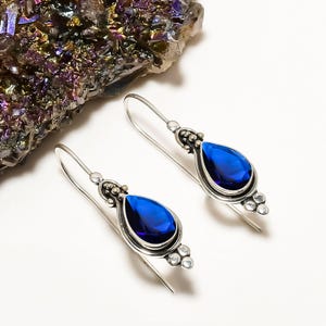 Blue Sapphire 925 Sterling Silver Earring, Gemstone Earring, Elegant Earring, Handmade Earring, Birthday Jewelry Gift For All Friends.