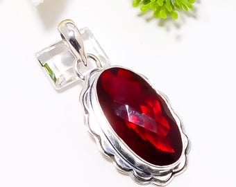 Red Garnet Sterling Silver Pendant: Handmade Elegant Gemstone Jewelry
