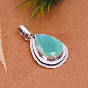 Milky Opal Pendant, Green Gemstone Pendant, 925 Sterling Silver Pendant, Handmade Pendant, Men Women Pendant, Birthday Jewelry Gift For Her.