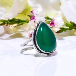 925 Sterling Silver Ring, Green Onyx Ring, Gemstone Ring, Adjustable Ring, Handmade Ring, Oxidize Ring, Birthday Jewelry Gift For Friends.