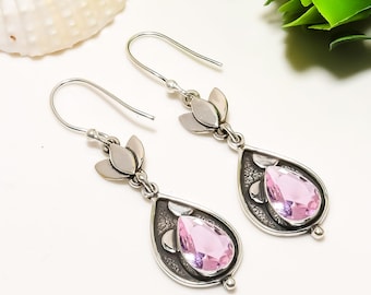 Handmade Pear Kunzite 925 Sterling Silver Drop Earrings