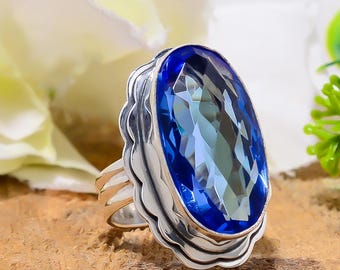 Tanzanite Ring: Oval Purple Gemstone, 925 Sterling Silver, Handmade