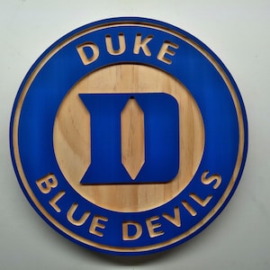 Duke Blue Devils 11&quot; round engraved and hand painted wood wall hanging sign/plaque