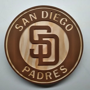 San Diego Padres carved wood wall hanging sign (11&quot; round hybrid painted/natural wood grain)
