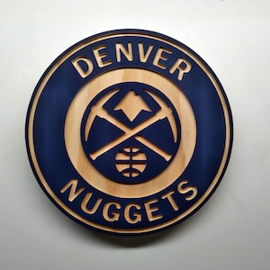 Denver Nuggets carved hybrid painted/natural grain wood wall hanging sign (11&quot; round)