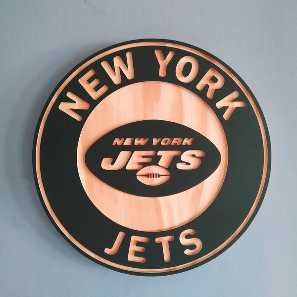 New York Jets carved and hybrid painted/natural wood wall hanging sign NY Jets (11" round)