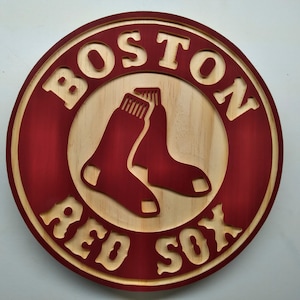 Boston Red Sox carved and hybrid painted/natural grain wood wall hanging sign
