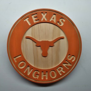 UT Texas Longhorns engraved and hybrid natural/hand painted wood wall hanging sign/plaque