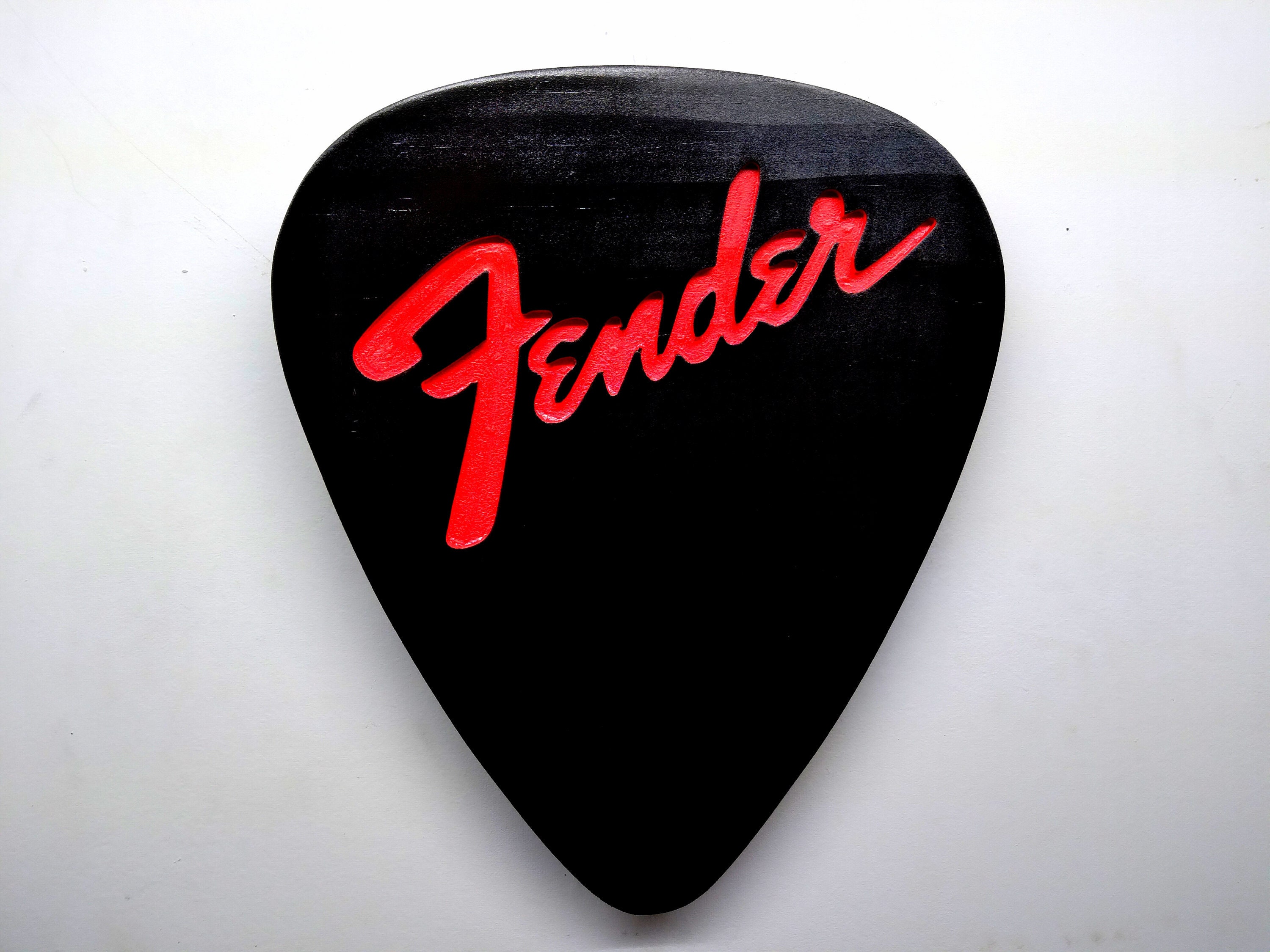 Fender logo guitar pick engraved and hand painted wood wall Etsy