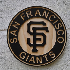 San Francisco Giants SF carved and hybrid painted/natural grain wood wall hanging sign (11&quot; round)