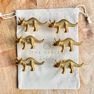 Triceratops Dinosaur Knob: Gold Nursery Drawer Pull