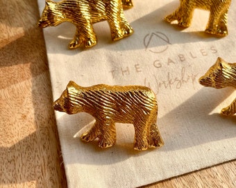 Gold Woodland Bear Knobs: Nursery Furniture Upcycle, Set of 6