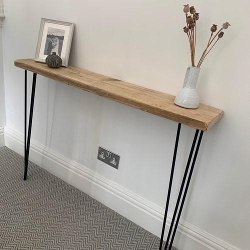 Narrow Console Table With Hairpin Legs L Wooden Rustic Hallway Etsy