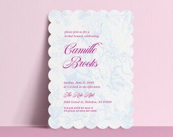 Scallop Edge Toile Bridal Shower Invitation 10 pack | Wedding Invitations | Bridal Brunch Invitation