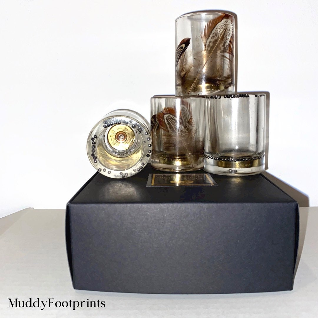 Feather & Shotgun SHOT Glass set of 4 Shooting Gift Port Etsy