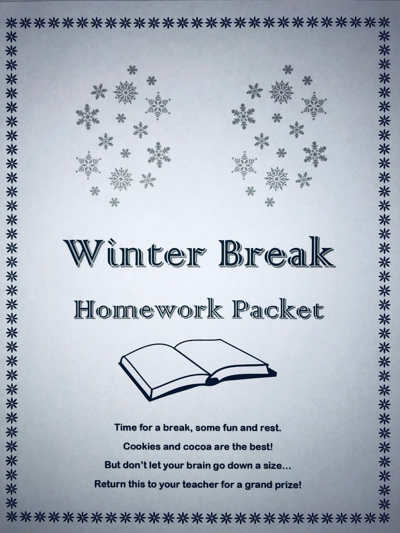 winter break homework packet kindergarten
